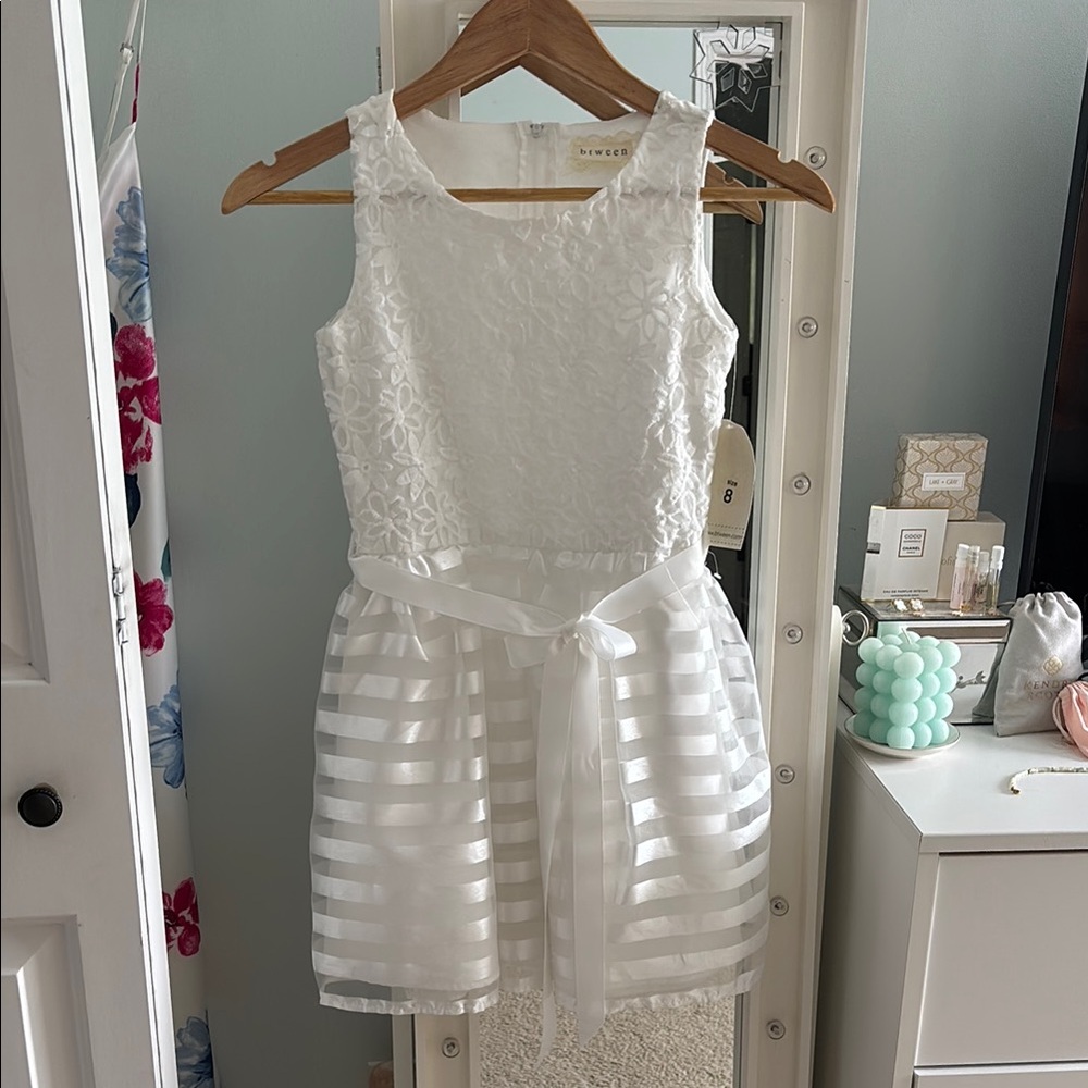 Btween White Tiered Ruffled Fit and Flare Dress